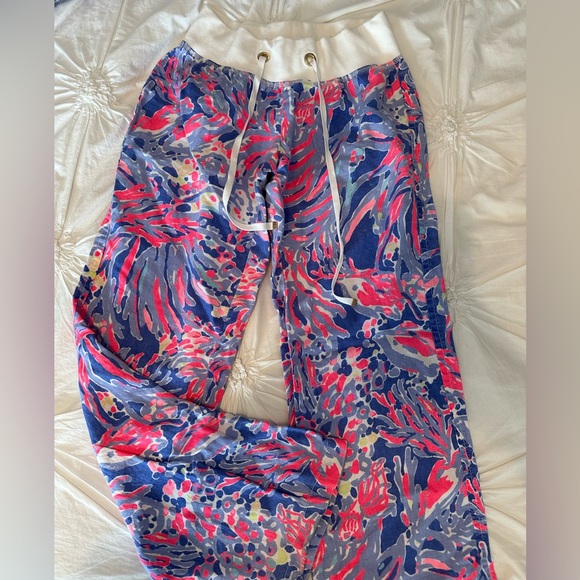 Lilly Pulitzer Linen Beach Pants | Iris Blue Shrimply Chic - Picture 2 of 5